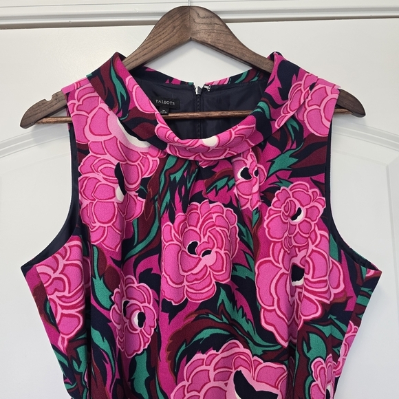 Talbots Women's Plus Dress Sheath Size 16 Pink Navy Lined Cowl Neck Sleeveless - Picture 6 of 11